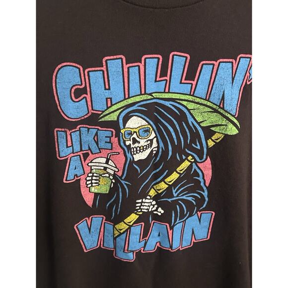 DOM Chillin Like A Villain Graphic Black T-Shirt Men’s Size 2XL Grim Reaper - Picture 5 of 6